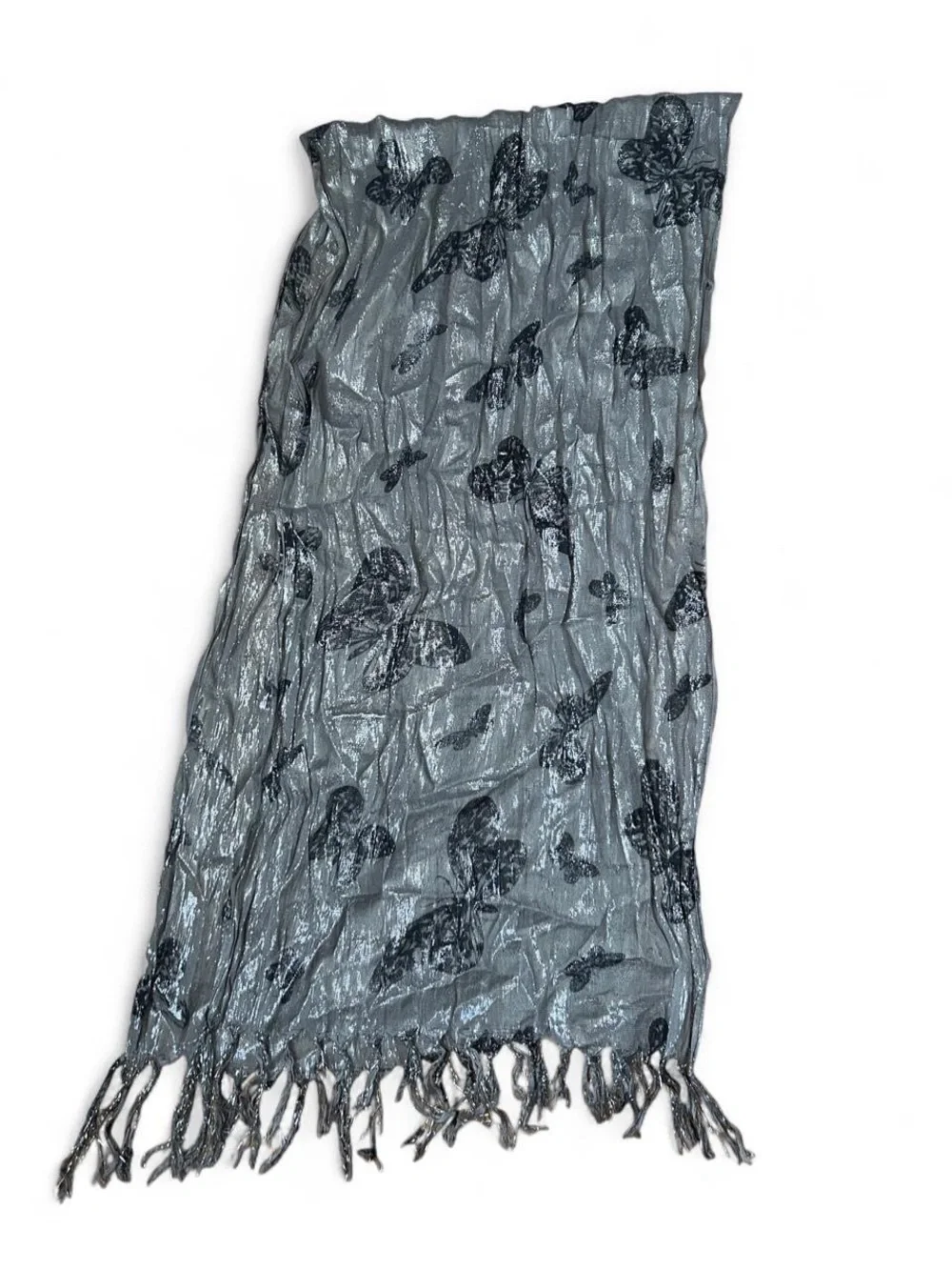 Y2K Silver Metallic Butterfly Fringe Neck Scarf Black Whimsigoth Dark Academia M
